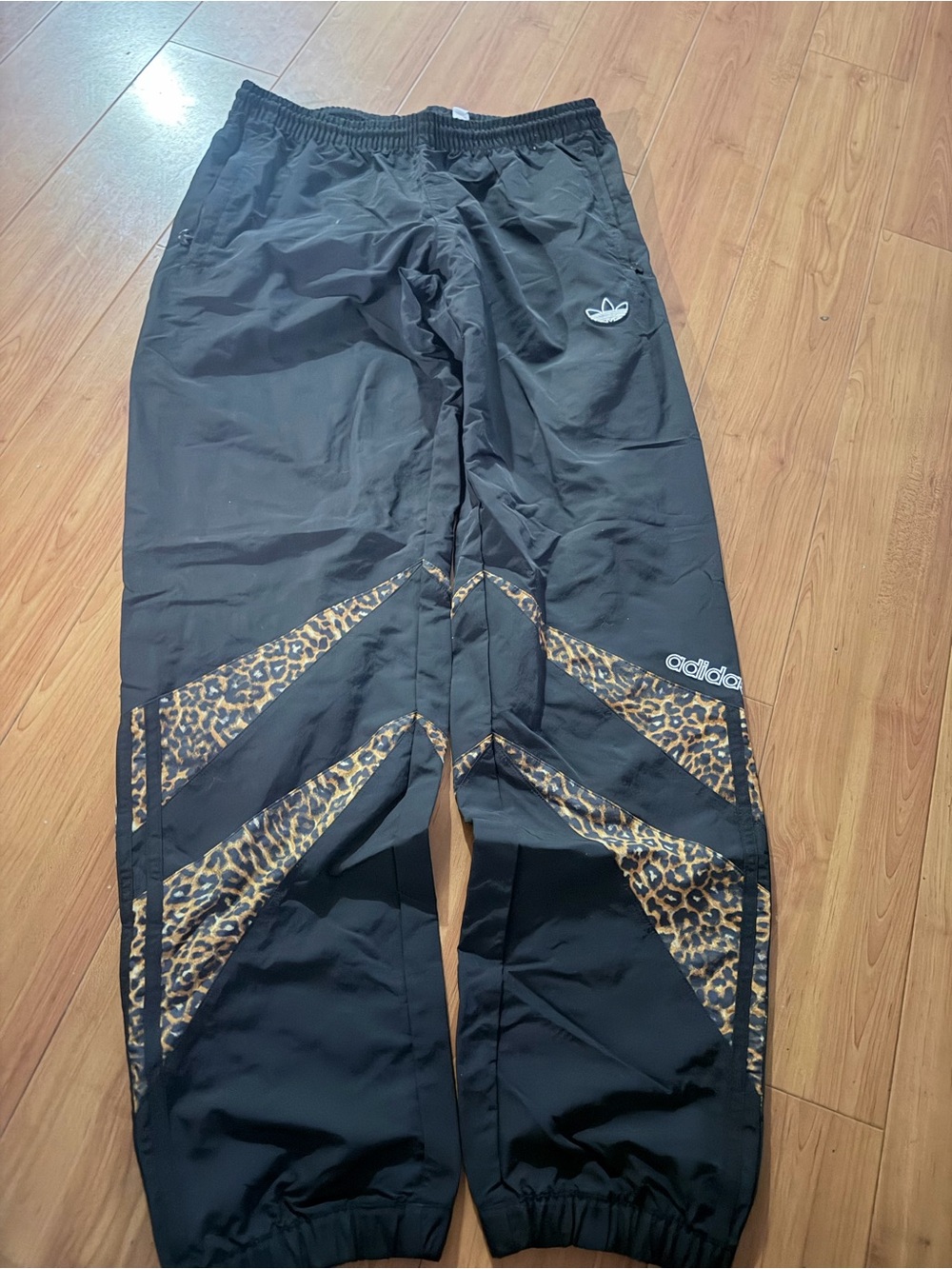 adidas Black Joggers with Leopard-Pattern Panels